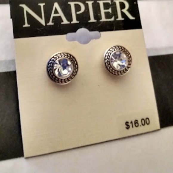 Napier Silver and White Stud Earrings - Picture 1 of 2
